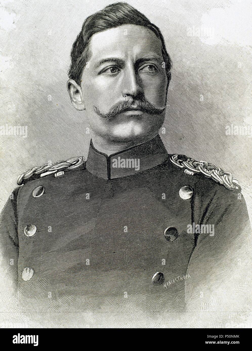 Wilhelm II de Alemania (Potsdam ,1859-Doorn, 1941). El rey de Prusia y emperador alemán (1888-1918), hijo y sucesor de Federico III. Grabado. Foto de stock