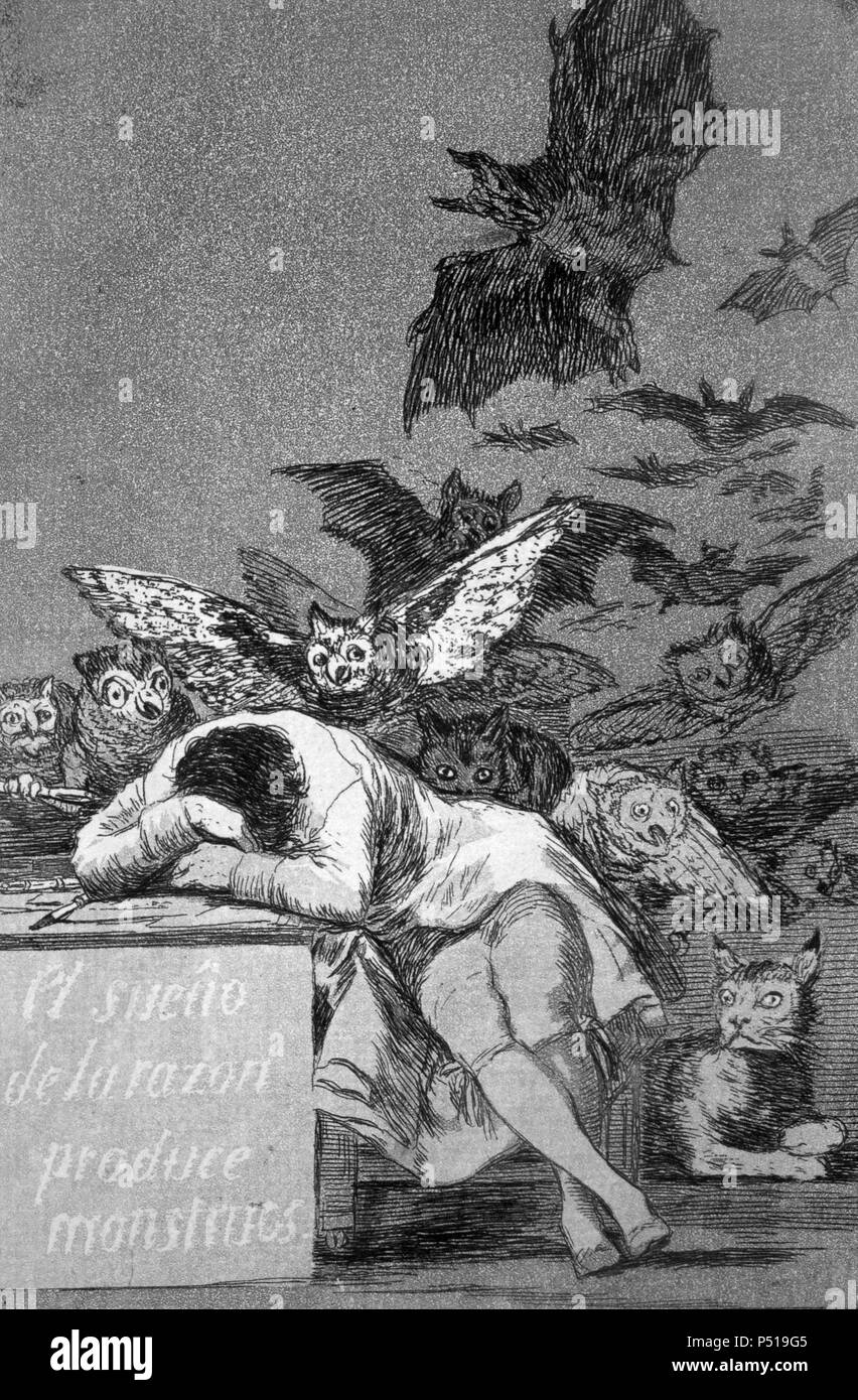 Francisco de Goya y Lucientes (Fuendetodos, 1746-Burdeos, 1828). Grabado. La  serie 'Los caprichos' (aguafuerte). Plancha 43ª: El sueño de la razón  produce monstruos. Primera edición. Madrid, 1799 Fotografía de stock - Alamy
