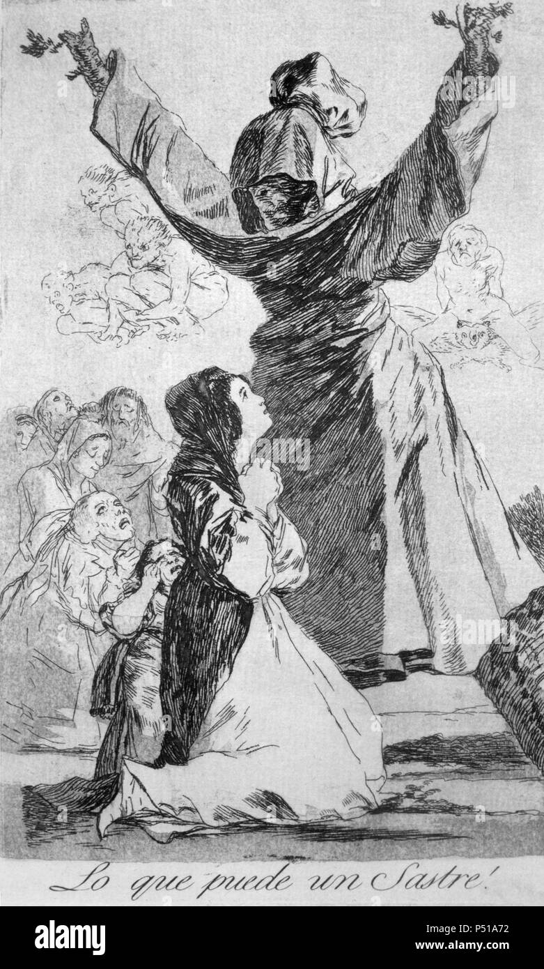 Francisco de Goya y Lucientes (Fuendetodos, 1746-Burdeos, 1828). Grabado. La serie 'Los caprichos' (aguafuerte). Plancha 52ª: Lo que puede un sastre. Primera edición. Madrid, 1799. Foto de stock