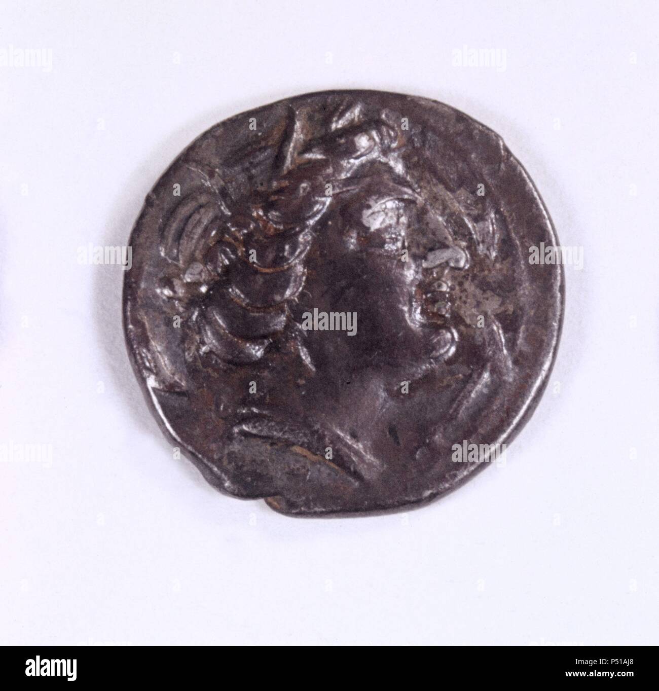 Moneda griega; la dracma de plata de Ampurias; Anverso. Foto de stock