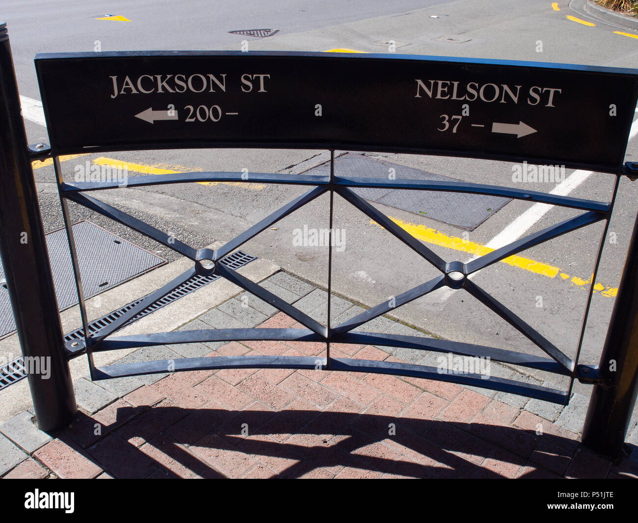 Signo de la calle Jackson Street y Nelson Street en Petone Foto de stock