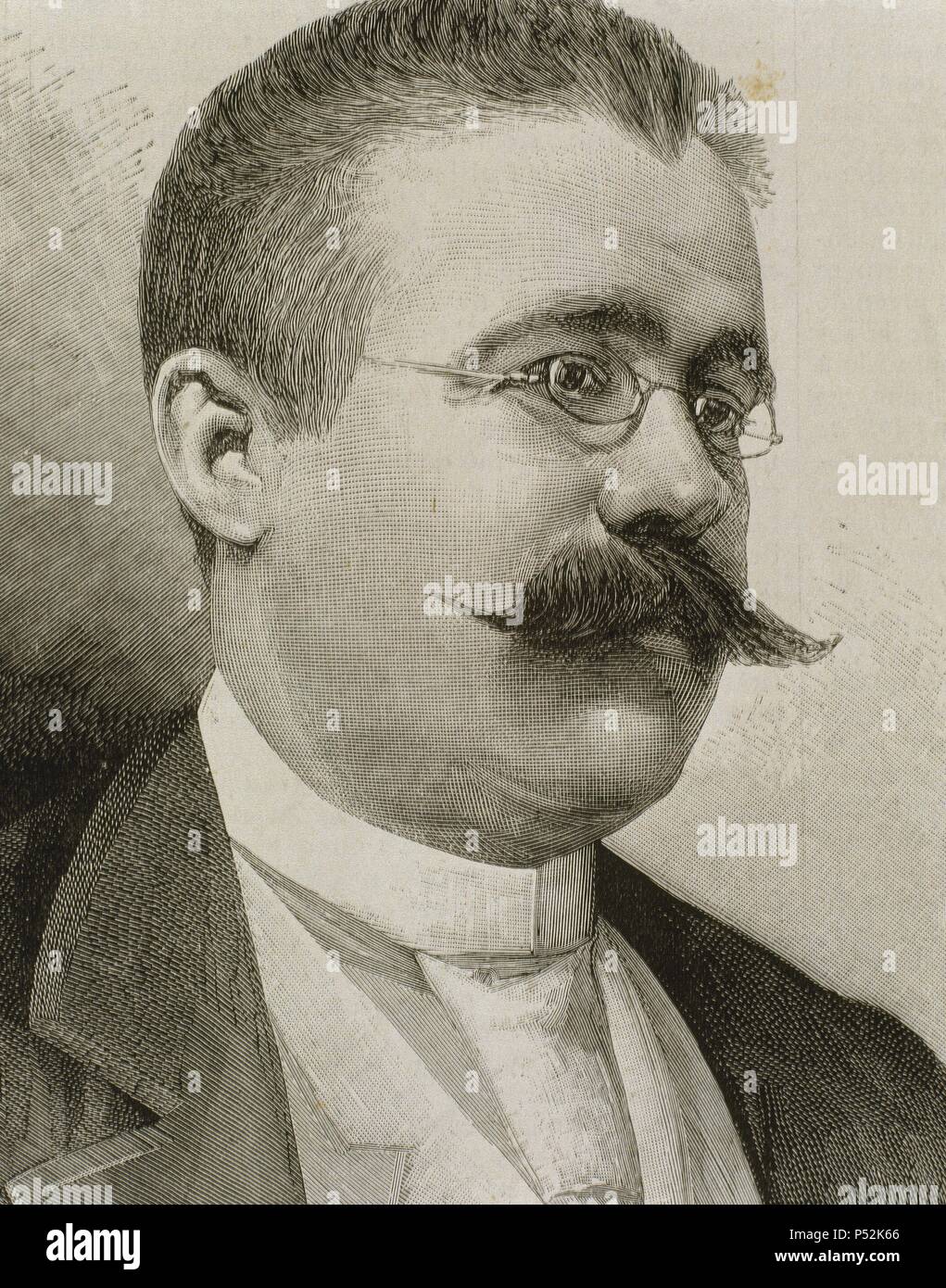 Ricardo Bellver (1845-1924). Escultor español. Retrato. Grabado. Siglo xix. Foto de stock