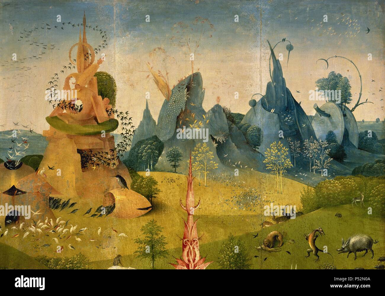 ARTE RENACIMIENTO. HOLANDA. Aeken Bosch, Hieronymus Bosch o "El Bosco"  (Bois-le-Duc,1450-Bois-le-Duc,1516). Pintor y grabador neerlandés,  perteneciente a la "Escuela Flamenca". 'EL JARDÍN DE LAS DELICIAS O LA  PINTURA DEL MADROÑO". Tríptico en