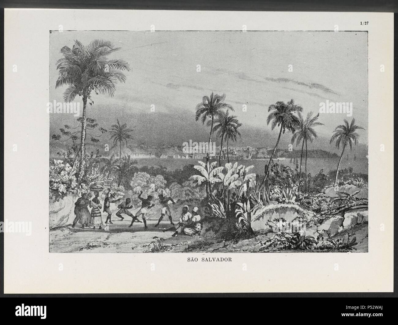 VIAGEM PINTORESCA ATRAVES DO BRASIL, São Salvador, lámina 27, 1835. Autor: Johann Moritz Rugendas (1802-1858). Foto de stock