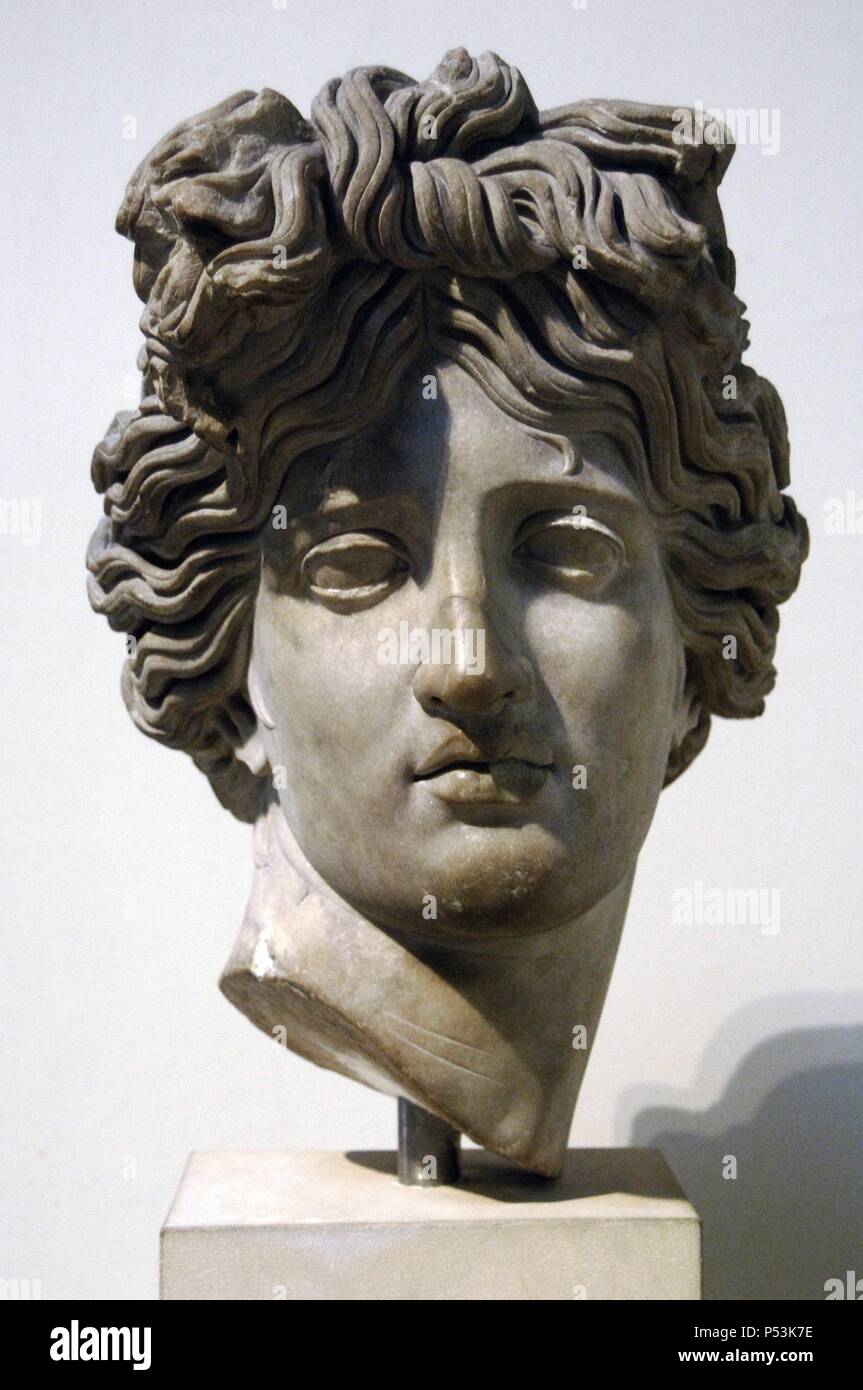 Apollo. Cabeza. Mármol. 120-140 AD. Desde el Palacio de Justiniano, Roma. Museo Británico. Londres. Inglaterra. Reino Unido. Foto de stock