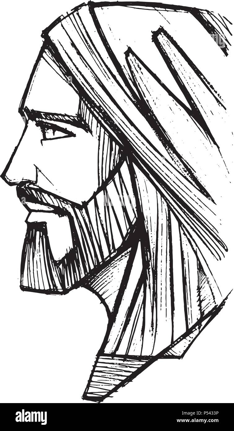 Dibujados a mano lápiz de dibujo o ilustración vectorial de Jesucristo cara  Imagen Vector de stock - Alamy