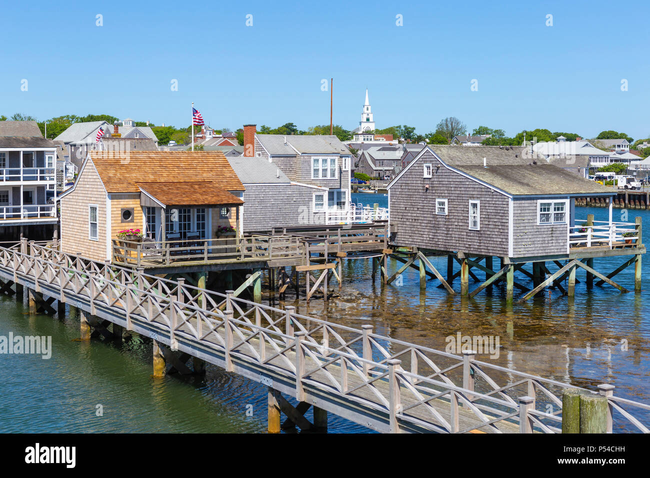 Cabañas frente al mar en Old North Wharf en Nantucket, Massachusetts. Foto de stock