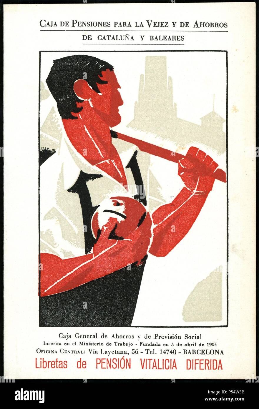 ambiente Decisión Excremento Cartel publicitario de la Caja de Pensiones para la vejez y de Ahorros.  Barcelona, 1946 Fotografía de stock - Alamy