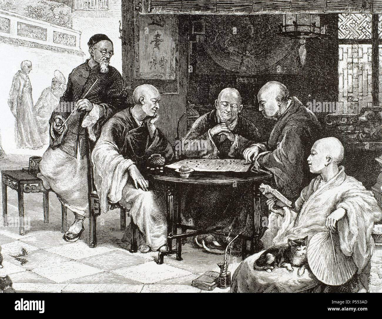 HISTORIA DE CHINA. Tipos de clase media jugando a damas en una taberna.  Grabado del siglo XIX Fotografía de stock - Alamy