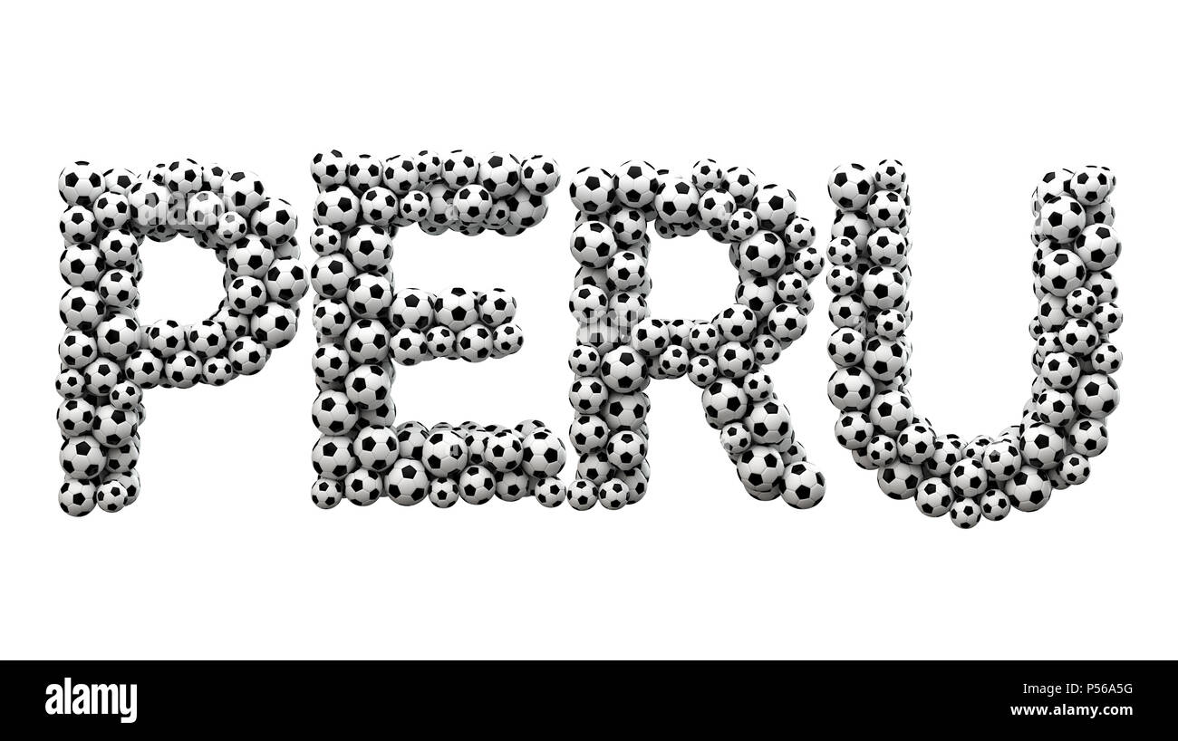 Perú palabra hecha desde un balón de fútbol de textura. 3D Rendering Foto de stock