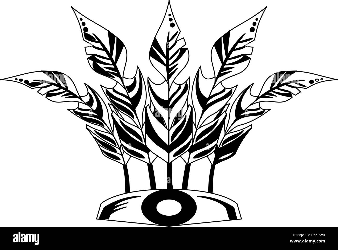 Corona de plumas indio en blanco y negro Imagen Vector de stock