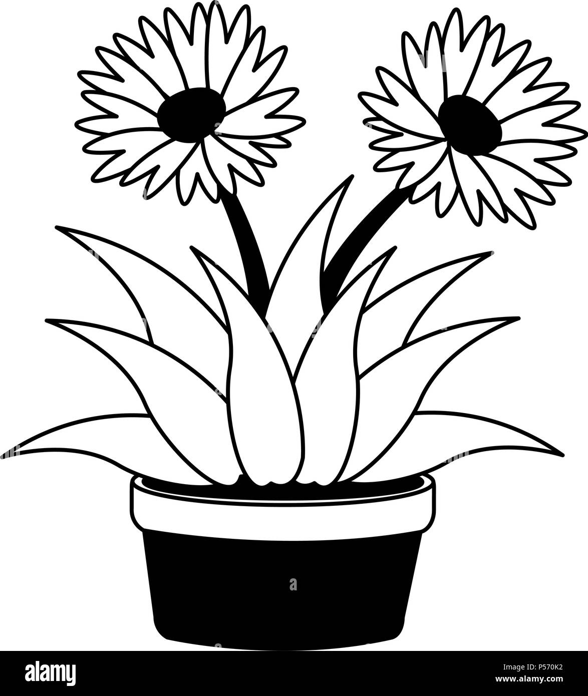 Flores en maceta en blanco y negro Imagen Vector de stock - Alamy