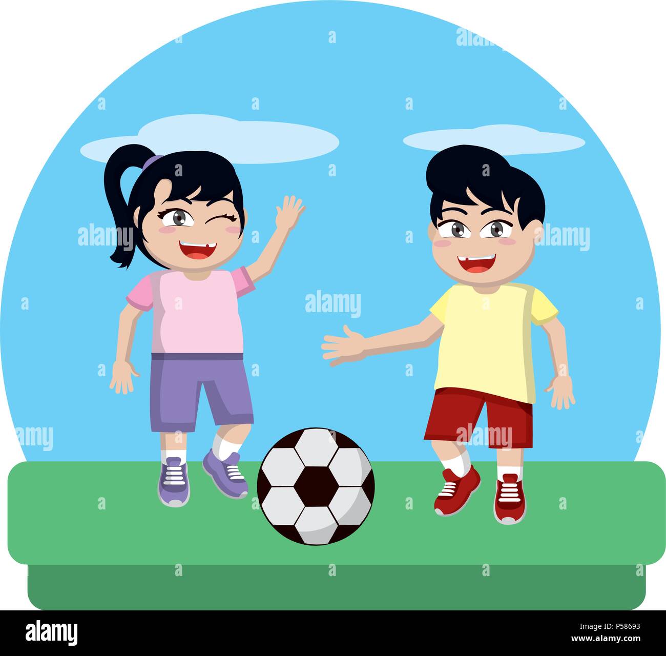 Niños y niñas jugando fútbol sprot ilustración vectorial Imagen Vector de stock - Alamy
