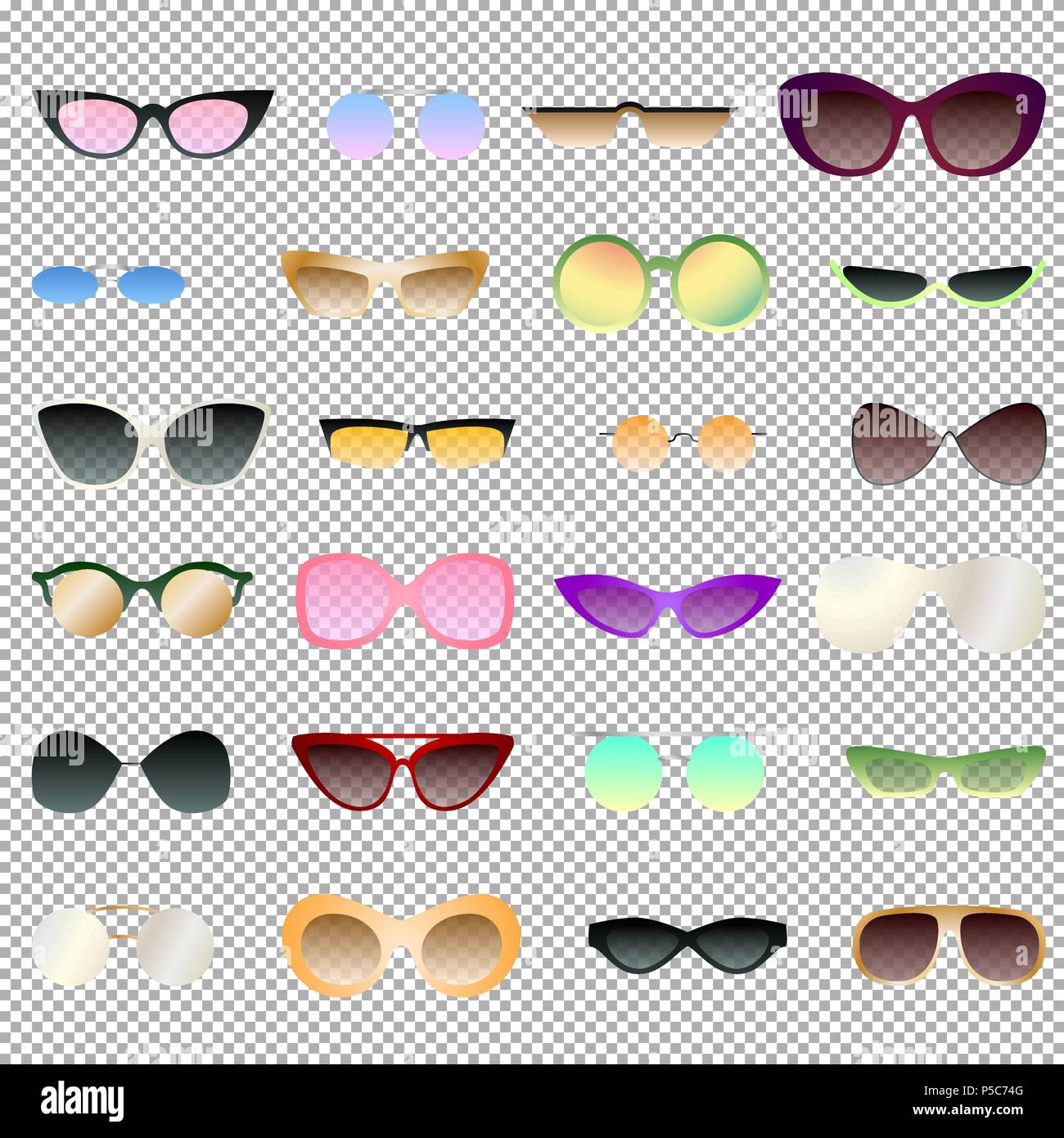 Disparates incluir dentista Gafas transparentes y opacas para clipart, diversas formas de moda gafas de  sol, gafas estilo Imagen Vector de stock - Alamy