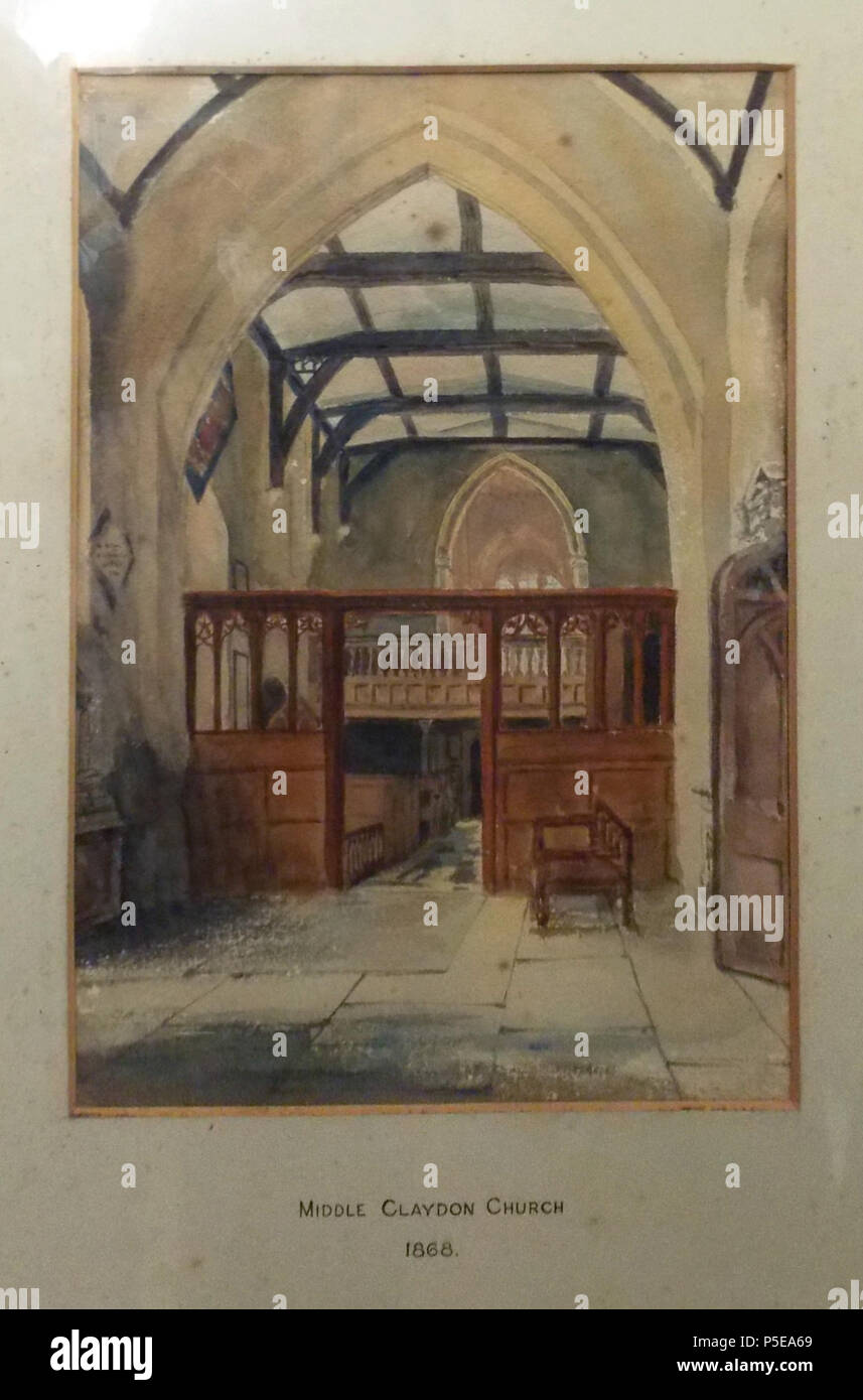 N/A. Inglés: Un 1868 acuarela sobre la visualización pública de la  parroquia de Todos Los Santos, Oriente Claydon, Buckinghamshire,  Inglaterra. La pintura muestra el coro y la nave antes de la restauración