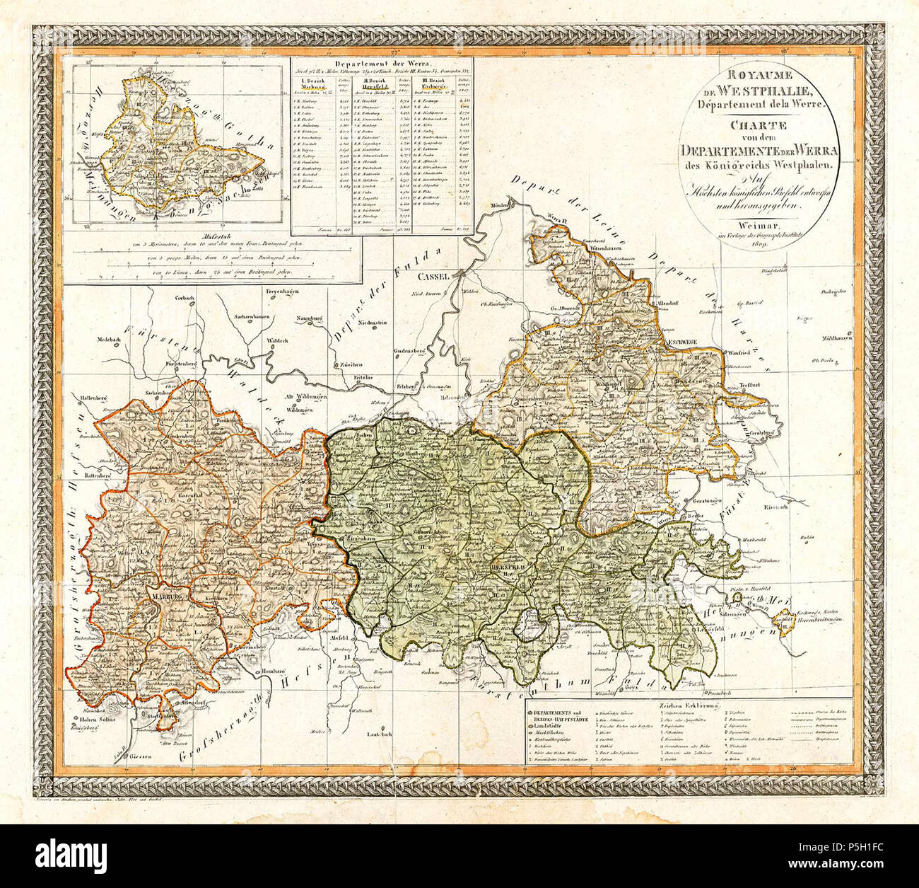 N/A. Deutsch: Charte von dem Departement Westpahlen Königreich der Werra im . 1809. 11 09 Smalian Werra 1809 Foto de stock
