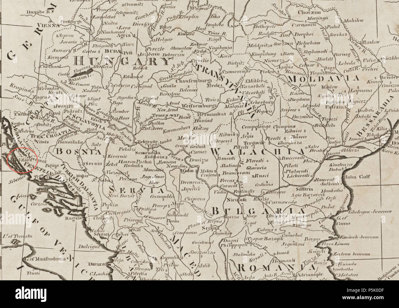 27 1800 Mapa de Zara en Europa, Turquía y Hungría por Mathew Carey BPL  12328 detalle 3 Fotografía de stock - Alamy