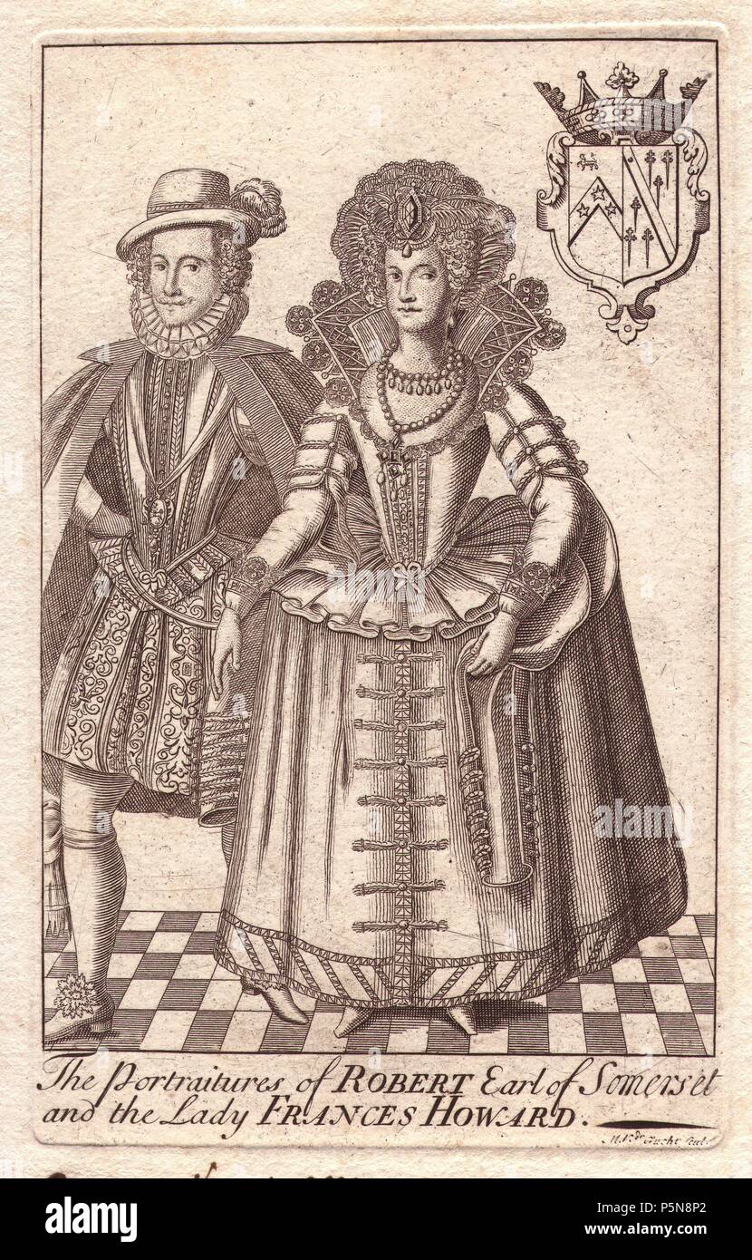Robert Carr, Conde de Somerset y Frances Howard, Condesa de Somerset (1590 - 1632), notorio asesino aristócratas ingleses. Casada a los 14 años para el conde de Essex, Frances pasó años tratando de anular el matrimonio para que ella pudiera casarse con su verdadero amor Robert Carr, Conde de Somerset. La anulación se opone vehementemente por Sir Thomas Overbury, pero en 1613, él fue envenenado en la cárcel por Howard's maid Anne Turner, permitiendo Frances para finalmente divorciarse de su primer marido y casarse Carr. En el juicio, en 1615, Frances y Robert fueron encontrados culpables de conspirar para asesinar a Overbury, enviados a la cárcel, pero indultado b Foto de stock