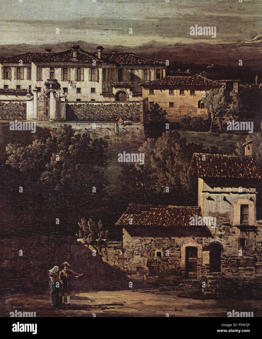 Deutsch: Das Dorf Gazzada, Blick von Süd-Ost auf die Villa Melzi d'Eril detalle 1744. N/A 185 Canaletto (I) 051 Foto de stock