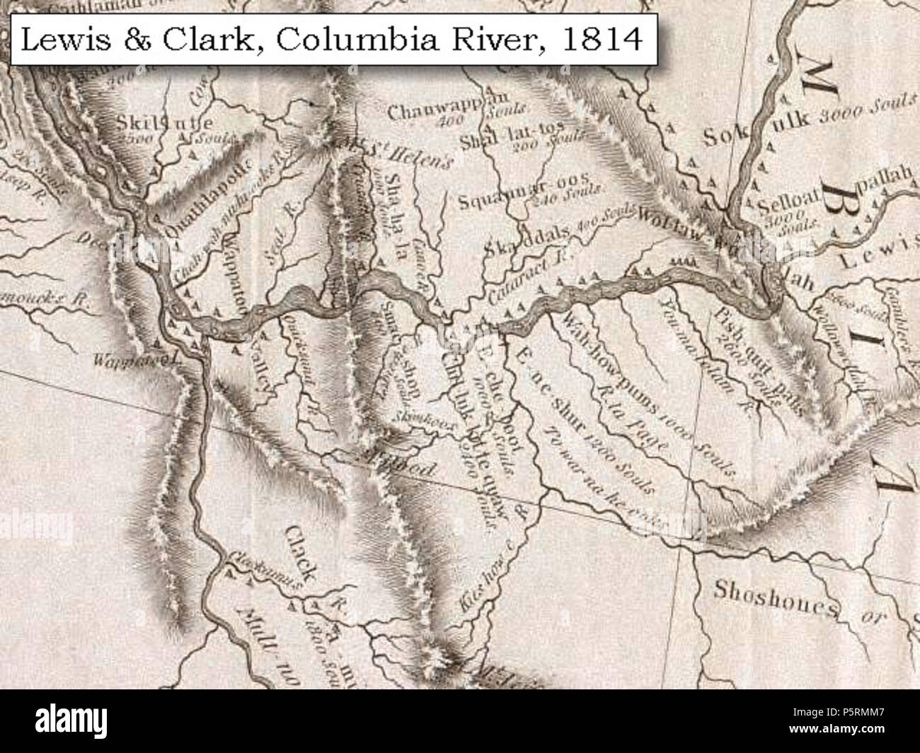 N/A. En 1814, Lewis y Clark Mapa Mapa del Río Columbia (Sección de  original). (Haga clic para ampliar) Muestra el río de Deschutes  ('a-guerra-na-él-ooks R.'). El mapa también incluye tres de los