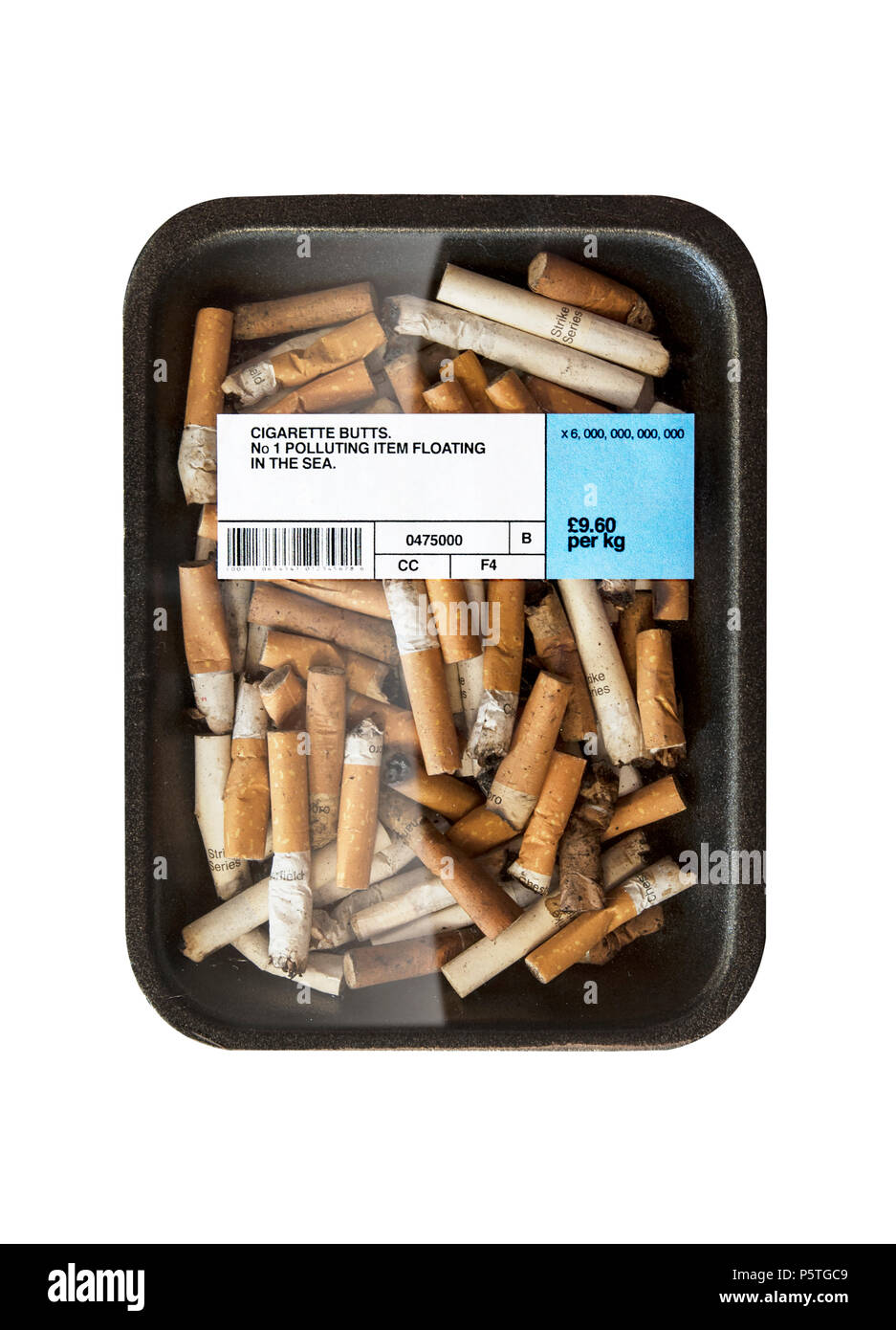Una representación gráfica de los daños causados por la contaminación de cigarrillos a través de la actividad humana Foto de stock