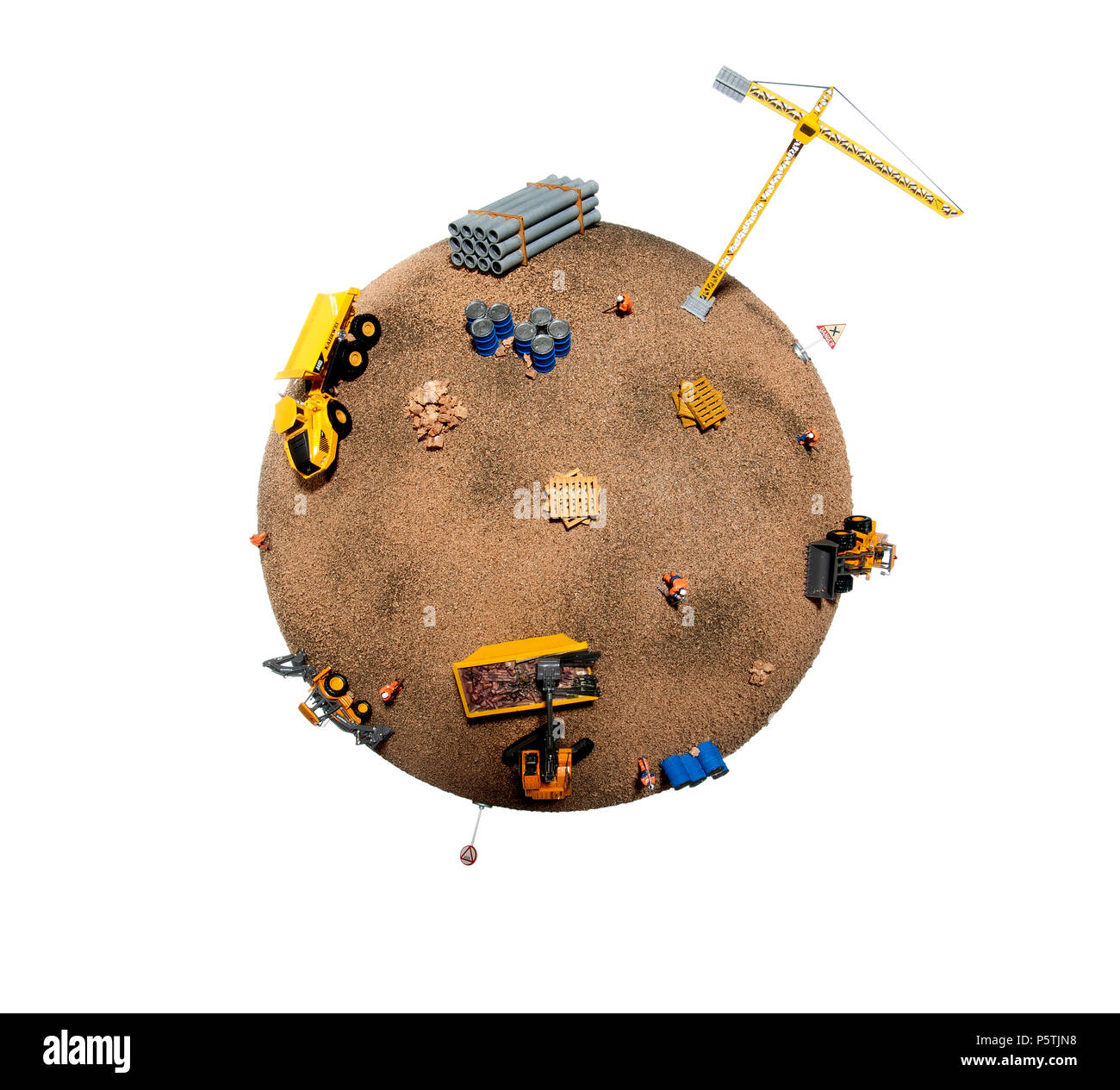 Una representación del planeta mostrando el daño hecho por la edificación y la construcción. Foto de stock
