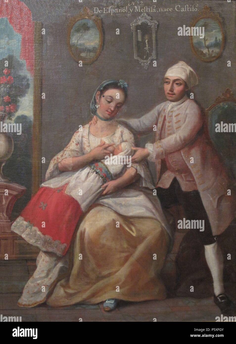 "Castaños. De español y mestiza, castizo", 1774, óleo sobre lienzo, 75 x 54 cm. Autor: Andrés de Islas (fl. 1753-1775). Ubicación: MUSEO DE AMÉRICA-COLECCION, Madrid, España. Foto de stock