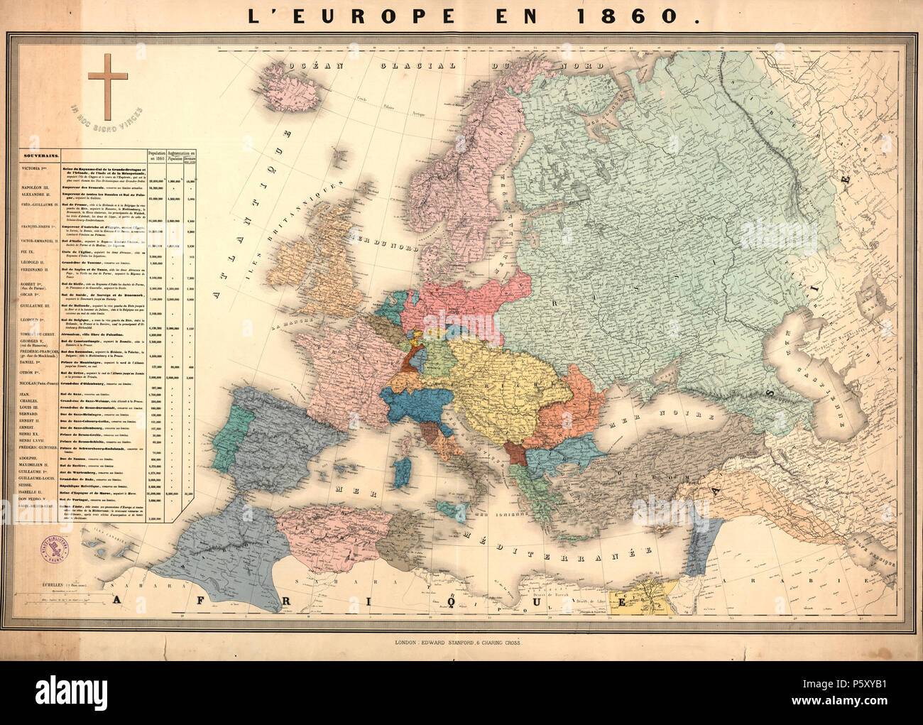 L'Europe en 1860. Inglés: Un mapa por Edward Stanford mostrar a Europa en 1860. . Circa 1860. N/A 495 Edward Stanford, L'Europe en 1860, 245551 original Foto de stock