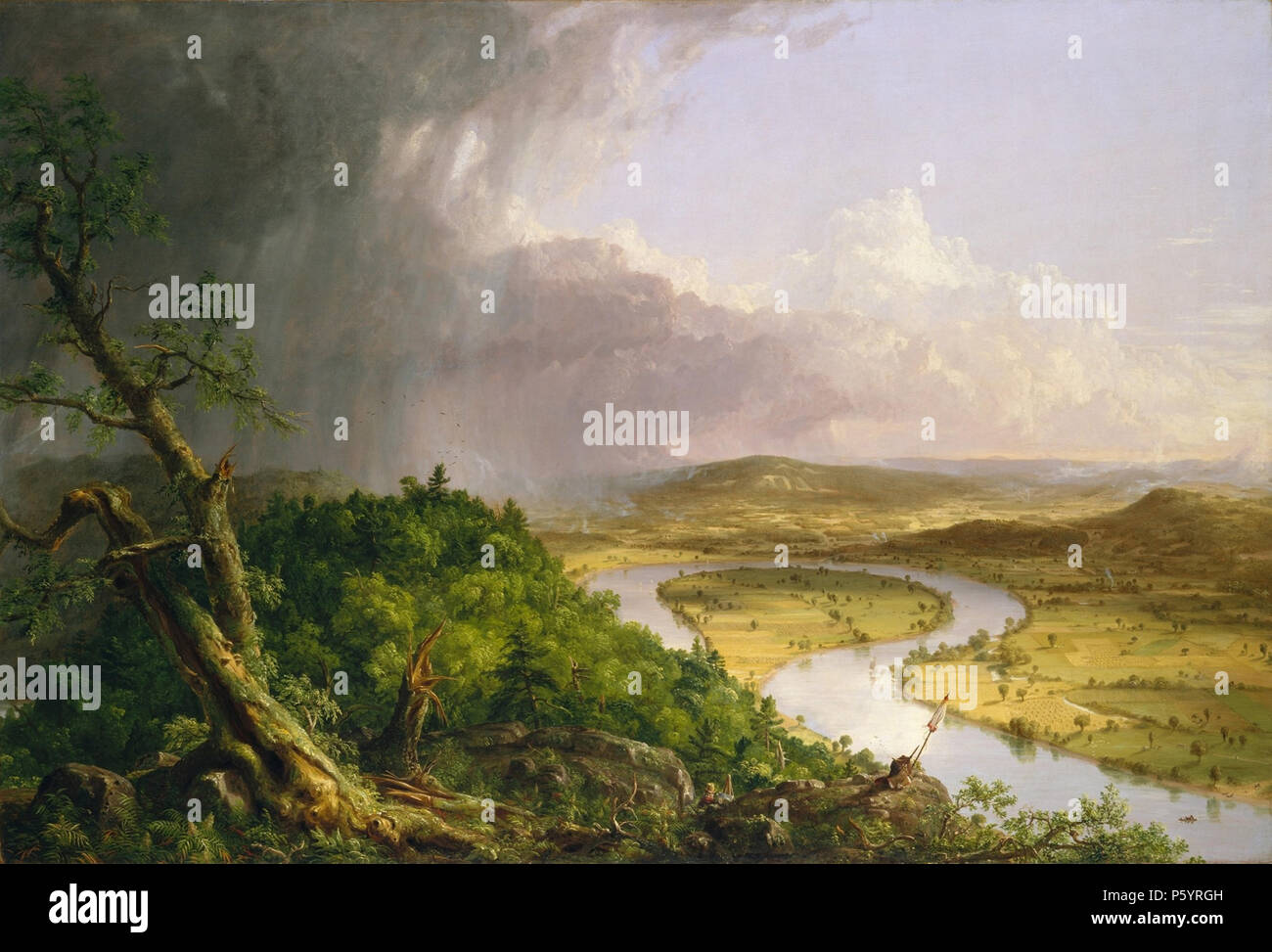 THOMAS COLE (1801-1848), pintor estadounidense nacido en inglés. Su pintura de 1836 El Oxbow (el río Connecticut cerca de Northampton) Foto de stock
