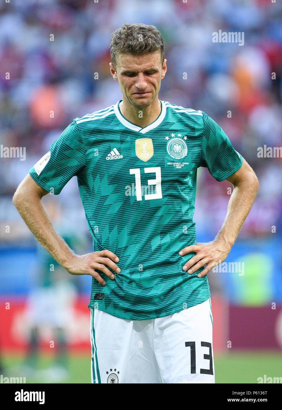 Kazan, Rusia. 27 de junio de 2018. frustrado tras la finalización del juego: Thomas Müller está llorando. GES/Fútbol/Copa Mundial 2018 Rusia: Alemania, Corea del Sur - 27.06.2018 Rusia: la