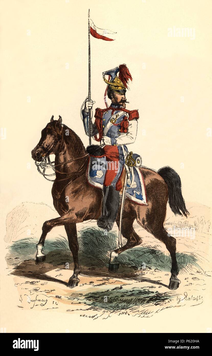 Francia. Siglo XIX. Nivelado de Lancero de la guardia imperial, el año 1856. Grabado de 1864. Foto de stock