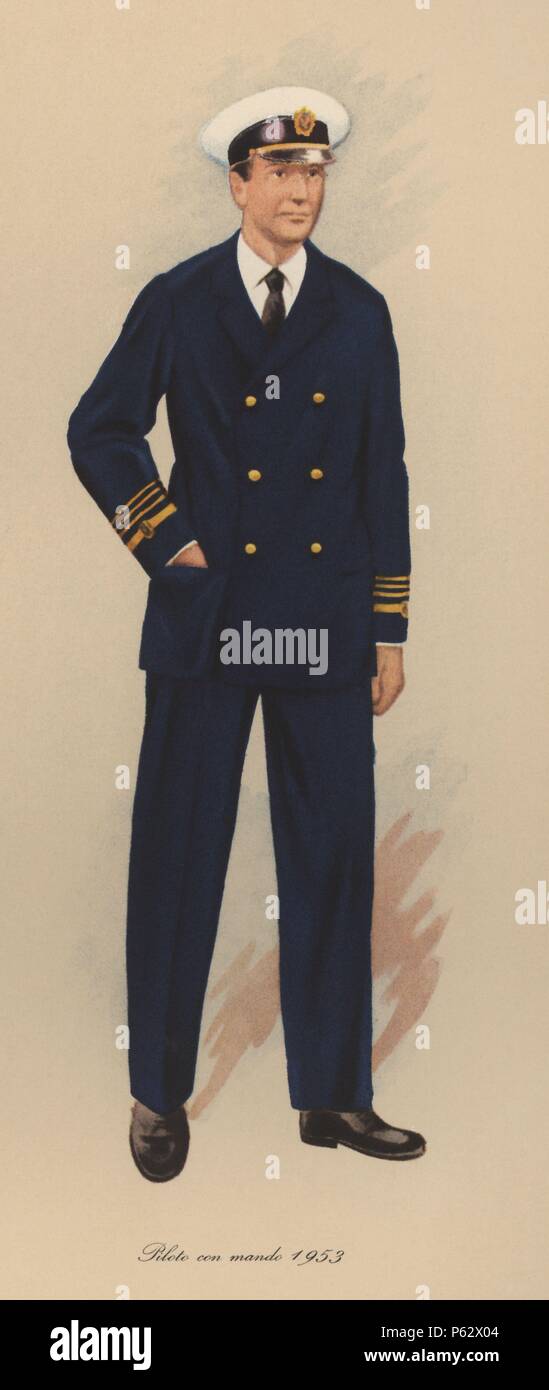 España. Uniformes de la Marina. Marina mercante. Piloto con mando en 1953  Fotografía de stock - Alamy