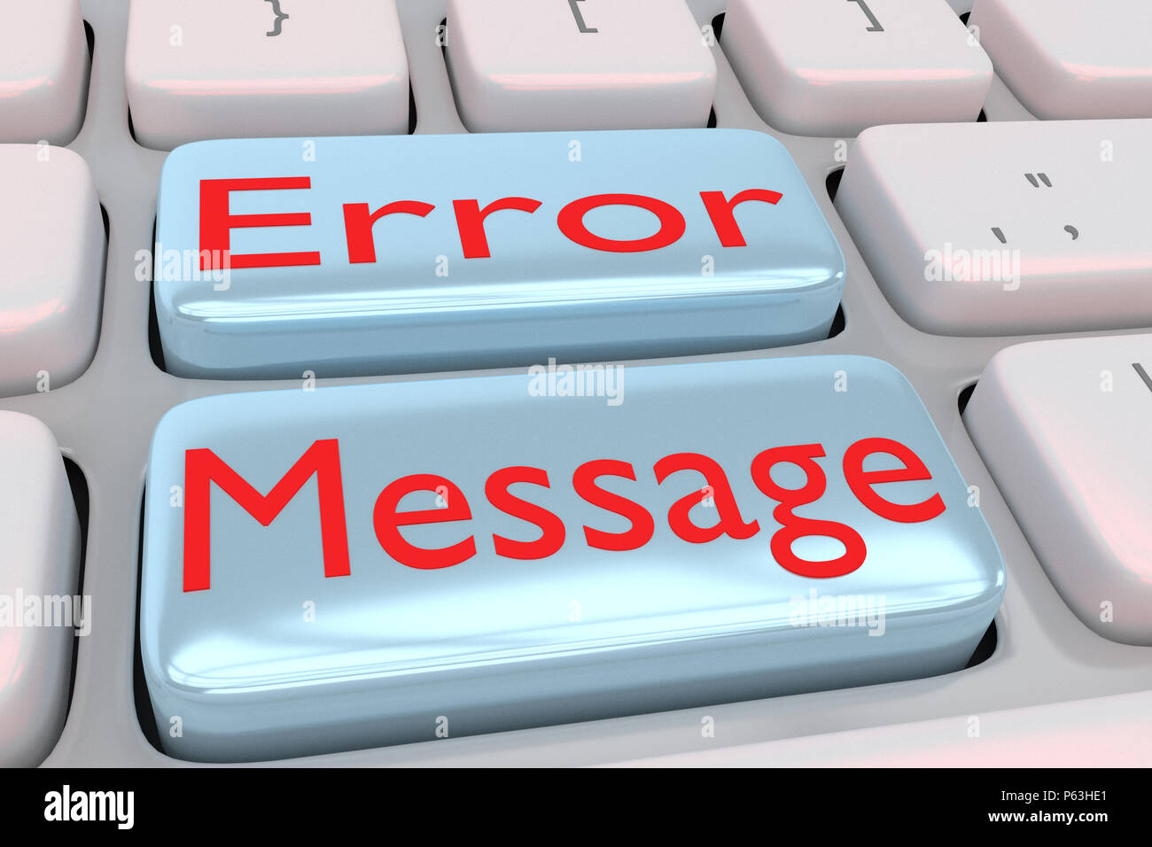 Ilustración 3D de teclado de computadora con el mensaje de error de  secuencia de comandos en dos botones azul pálido adyacentes Fotografía de  stock - Alamy