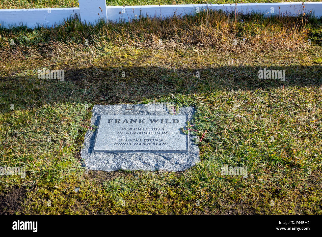 Frank Wild's lápida, junto a Grytviken Shackleton, cementerio, Isla Georgia del Sur Foto de stock