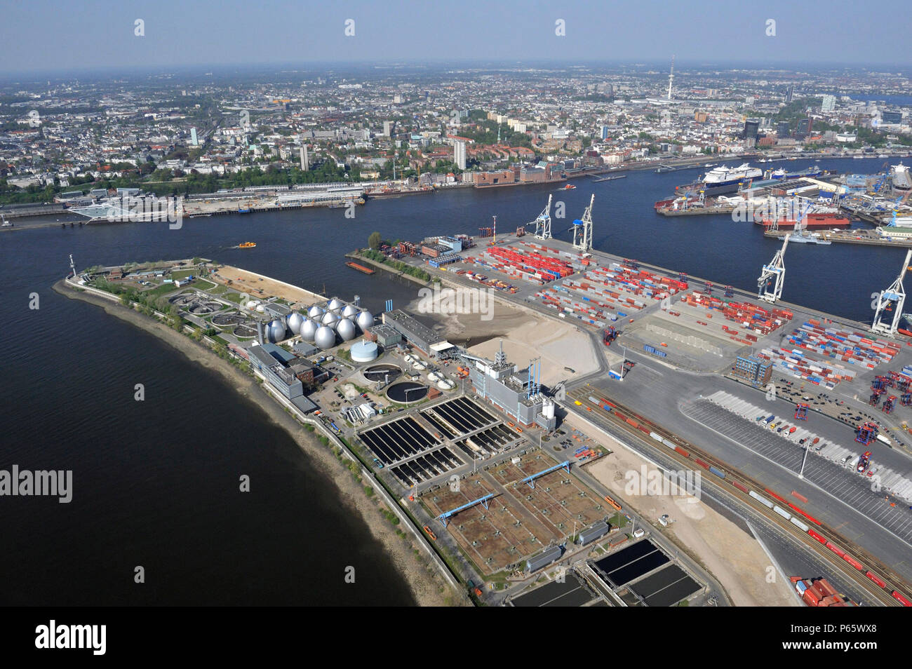 Las obras de alcantarillado de Hamburgo, Alemania, vista aérea Foto de stock