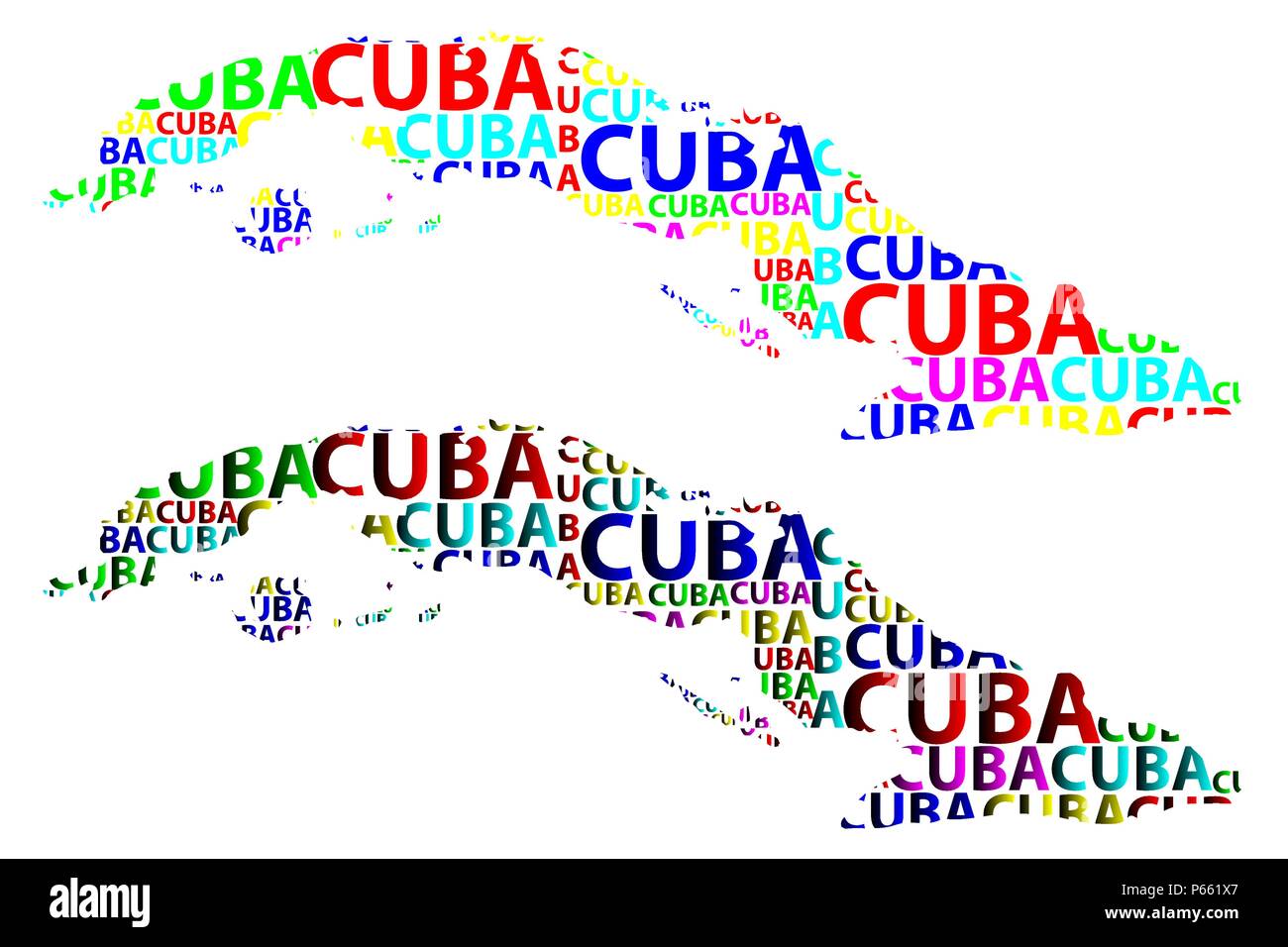 Sketch texto de carta de Cuba, Cuba mapa en la forma del continente