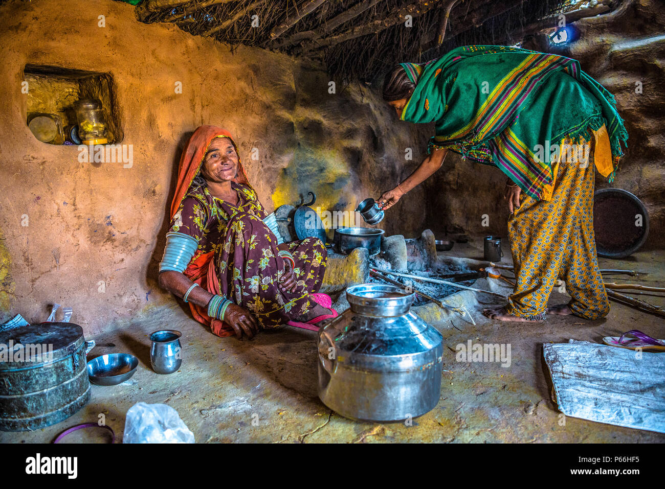 La India Rajasthan la vida de aldea en el desierto de Thar Foto de stock