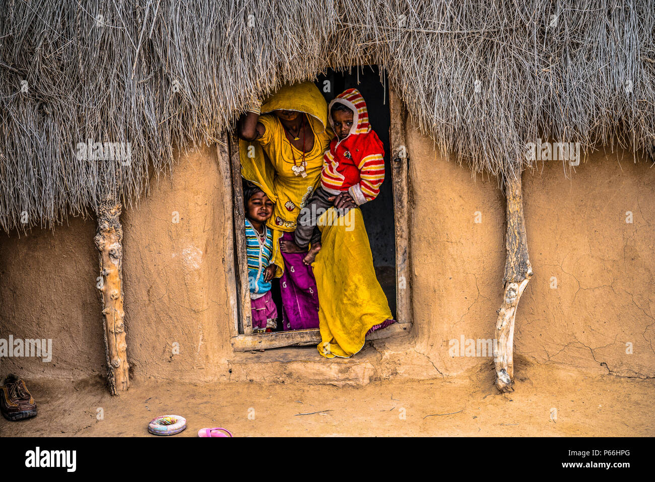 La India Rajasthan la vida de aldea en el desierto de Thar Foto de stock