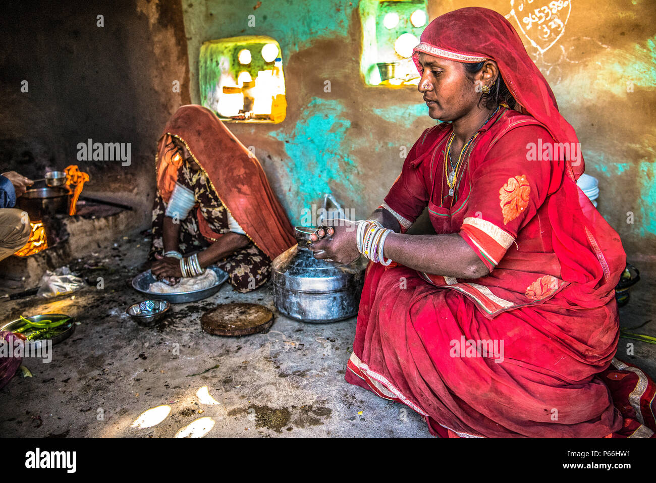 La India Rajasthan la vida de aldea en el desierto de Thar Foto de stock