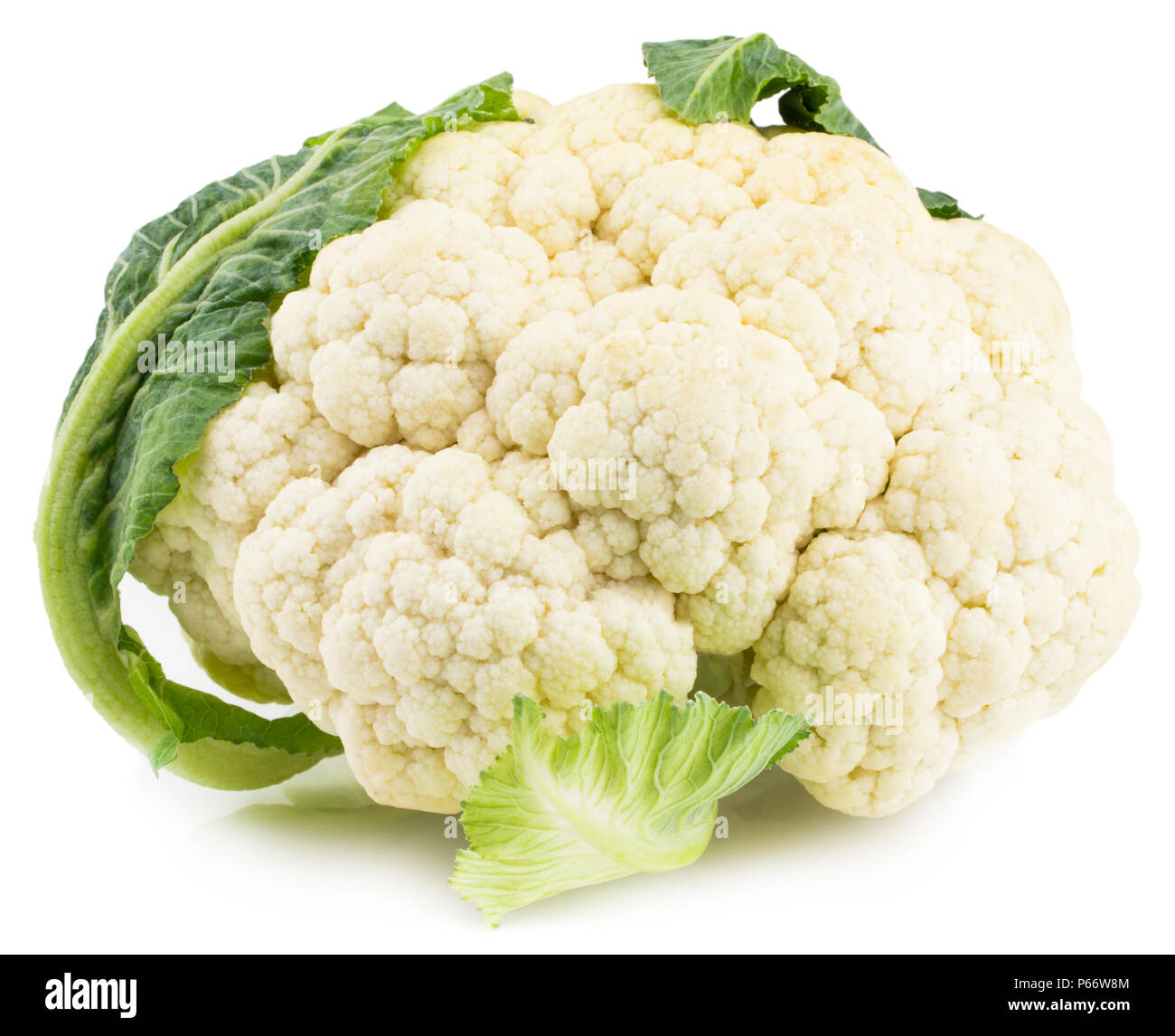 Coliflor fresca aislado sobre fondo blanco con trazado de recorte. Foto de stock