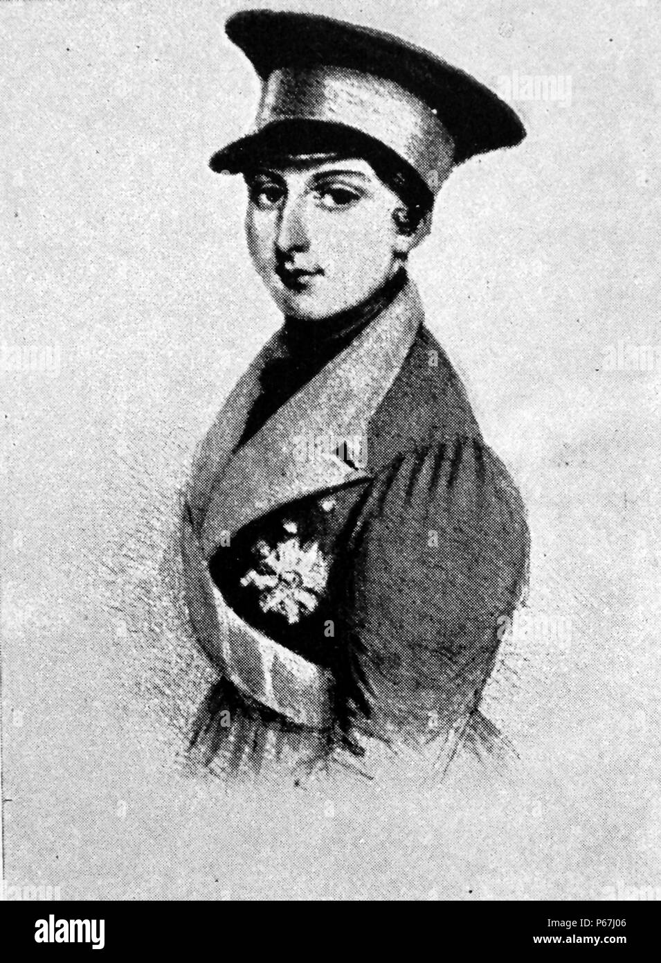 Retrato de fecha 1838 de la Reina Victoria de Gran Bretaña en uniforme Foto de stock
