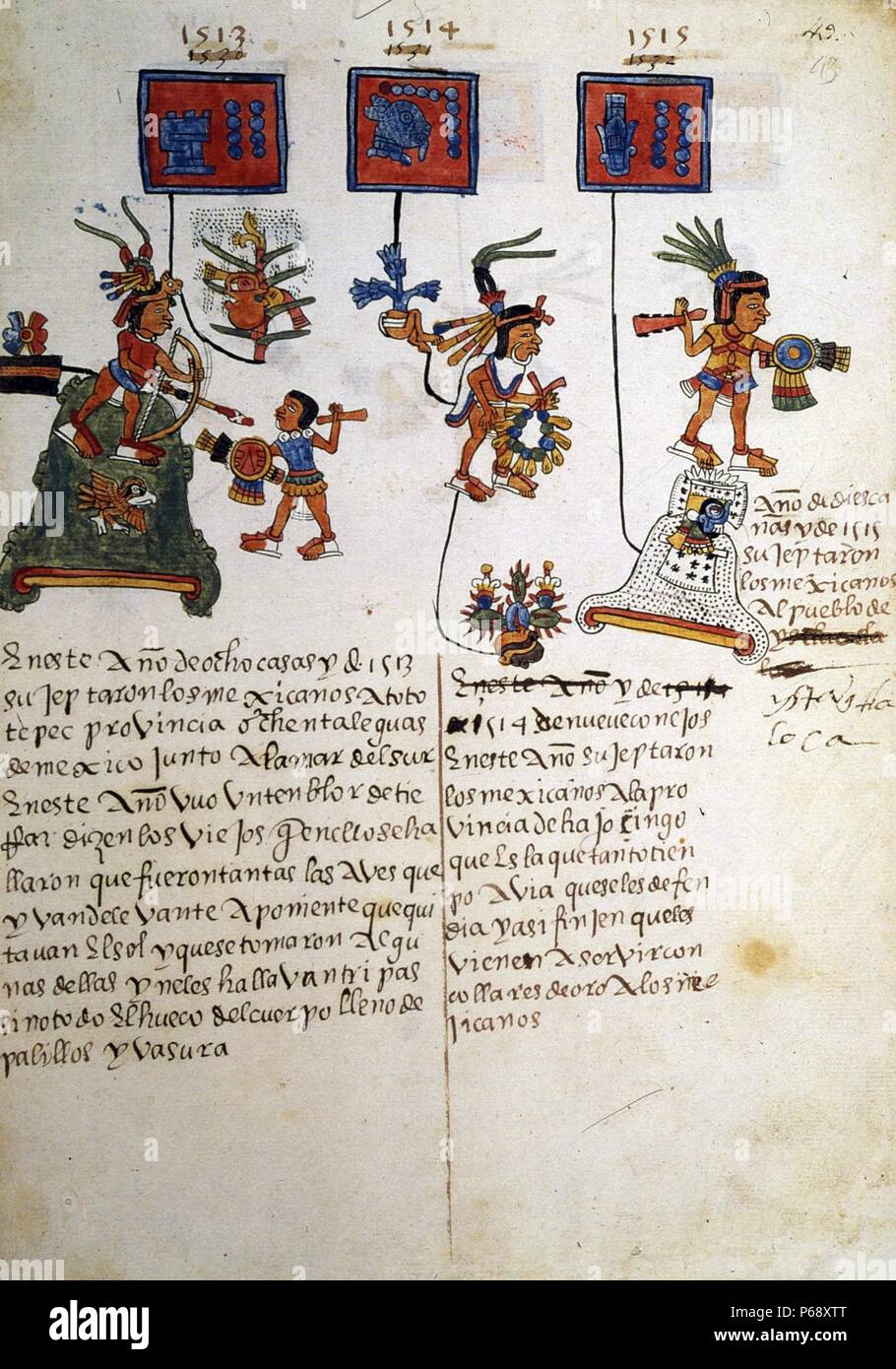 El Codex Telleriano-Remensis producida en México y se imprimen en papel europeo. Un ejemplo sobreviviente de manuscrito Azteca pintura. Su nombre latinizado procede de Charles-Maurice Le Tellier, arzobispo de Reims, que tenía en su posesión del manuscrito a finales del siglo XVII. Fecha del siglo XVI. Foto de stock