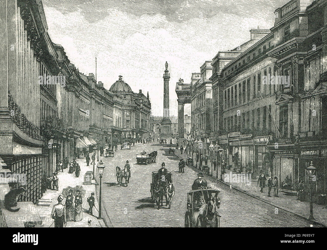Grey Street, Newcastle upon Tyne, 1830s, nombrado después de que el primer ministro Earl Grey, mirando hacia el Monumento de Grey, erigido después de la gran reforma de la Ley de 1832 Foto de stock