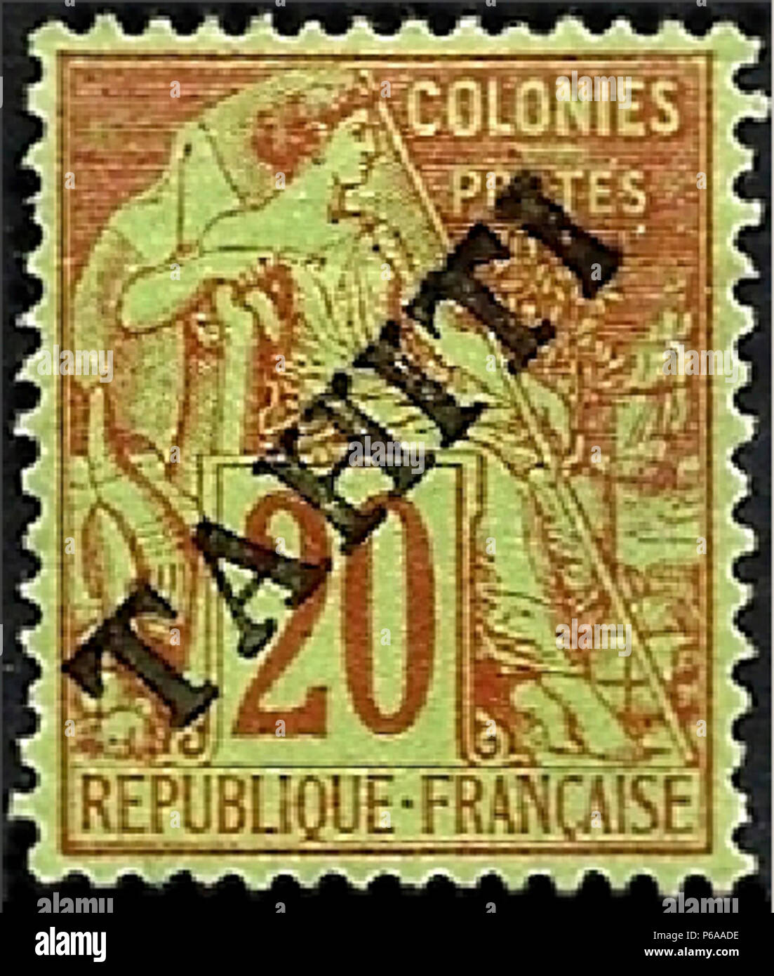 1893 El sello francés para uso en Tahití. Foto de stock