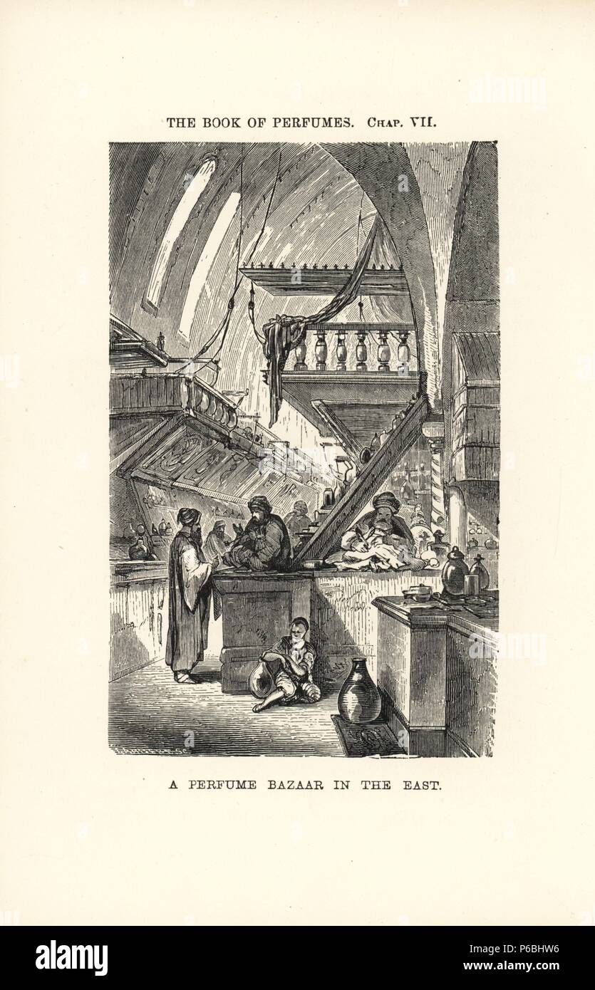 Un perfume bazar en el Oriente Medio. Xilografía grabado por Lambert, de  Eugene Rimmel es el libro de los Perfumes, Londres, Chapman y Hall, 1865  Fotografía de stock - Alamy