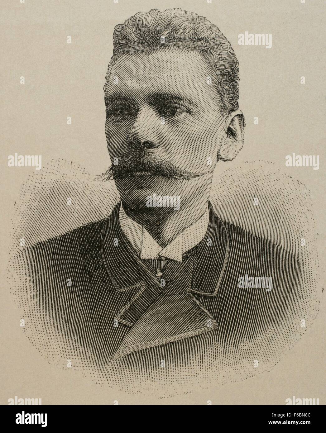 Karl Larsen (1860-1931). Escritor danés. Grabado del siglo XIX. Foto de stock