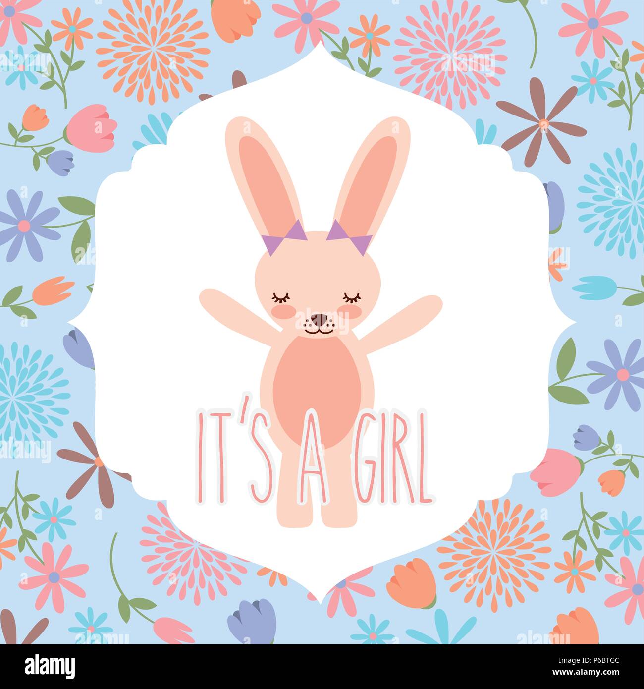 Conejo Rosa Ingenio Bow Baby Shower Su Una Nina Ilustracion Del