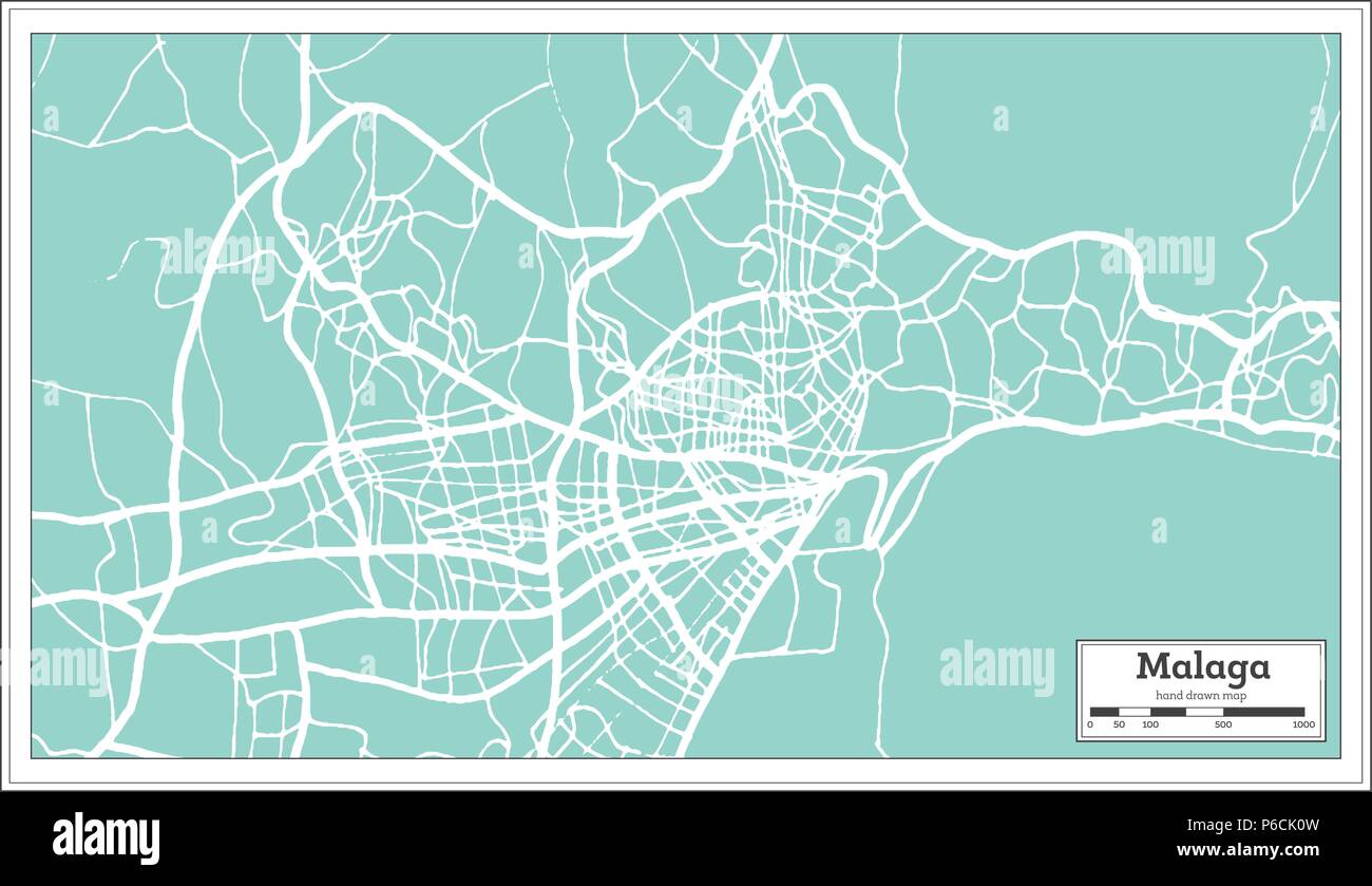 Malaga Mapa de la ciudad en estilo retro. Mapa de esquema. Ilustración vectorial. Ilustración del Vector