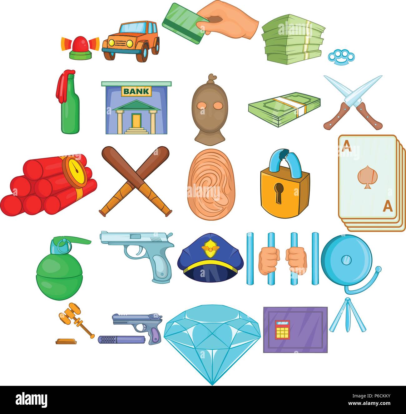 La delincuencia, conjunto de iconos de estilo de dibujos animados Imagen  Vector de stock - Alamy