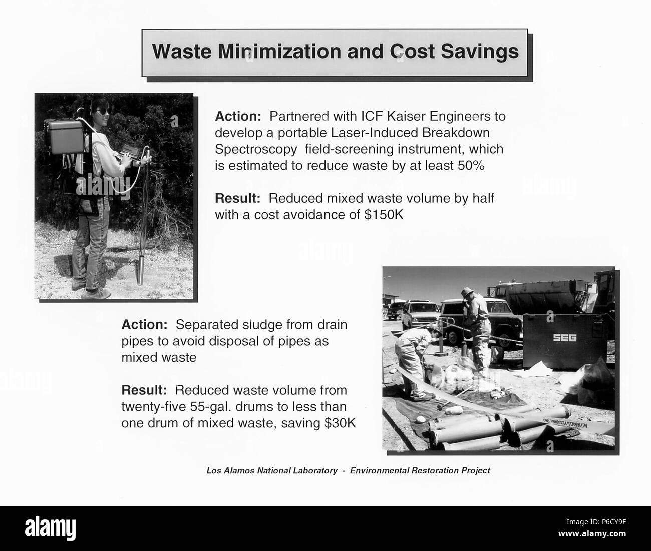 Ahorro de costes y minimización de residuos propuesta por Los Alamos National Library para el proyecto de restauración ambiental de Los Alamos, Nuevo México, 2016. Imagen cortesía del Departamento de Energía de Estados Unidos. () Foto de stock